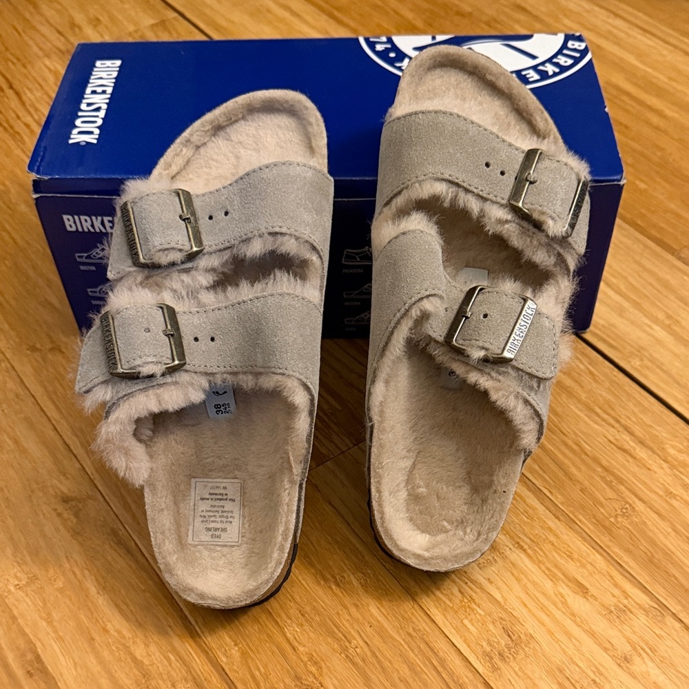 Birkenstock Gray Fuzzy Sandals